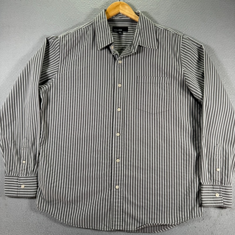 Vintage Anchor Blue Button Up Shirt Mens XL Gray Stripe Heavy Weight Classic